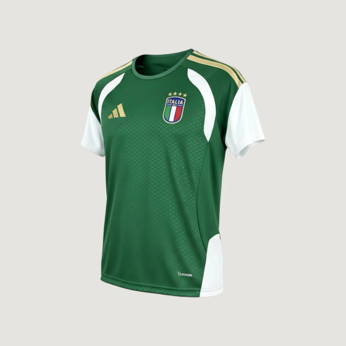 Italie – Maillot Pré-Match Coupe du Monde 2026 (Tiro) – Vert, Blanc, Or