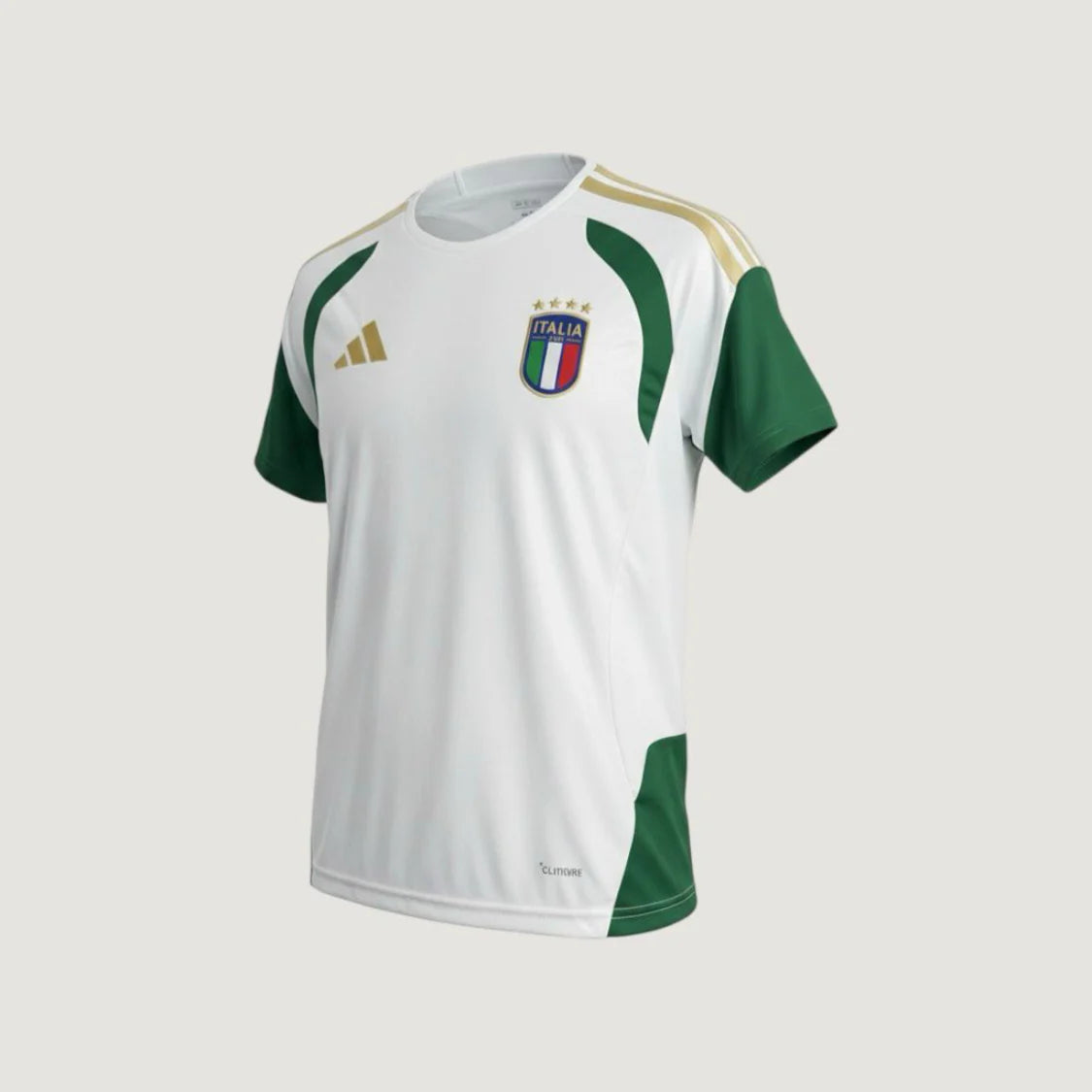 Italie – Maillot Pré-Match Coupe du Monde 2026 (Tiro) – Blanc, Vert, Or